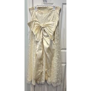 Vintage Jessica McClintock Gunne Sax Lace Midi Strapless Gown/Dress Silk Bow